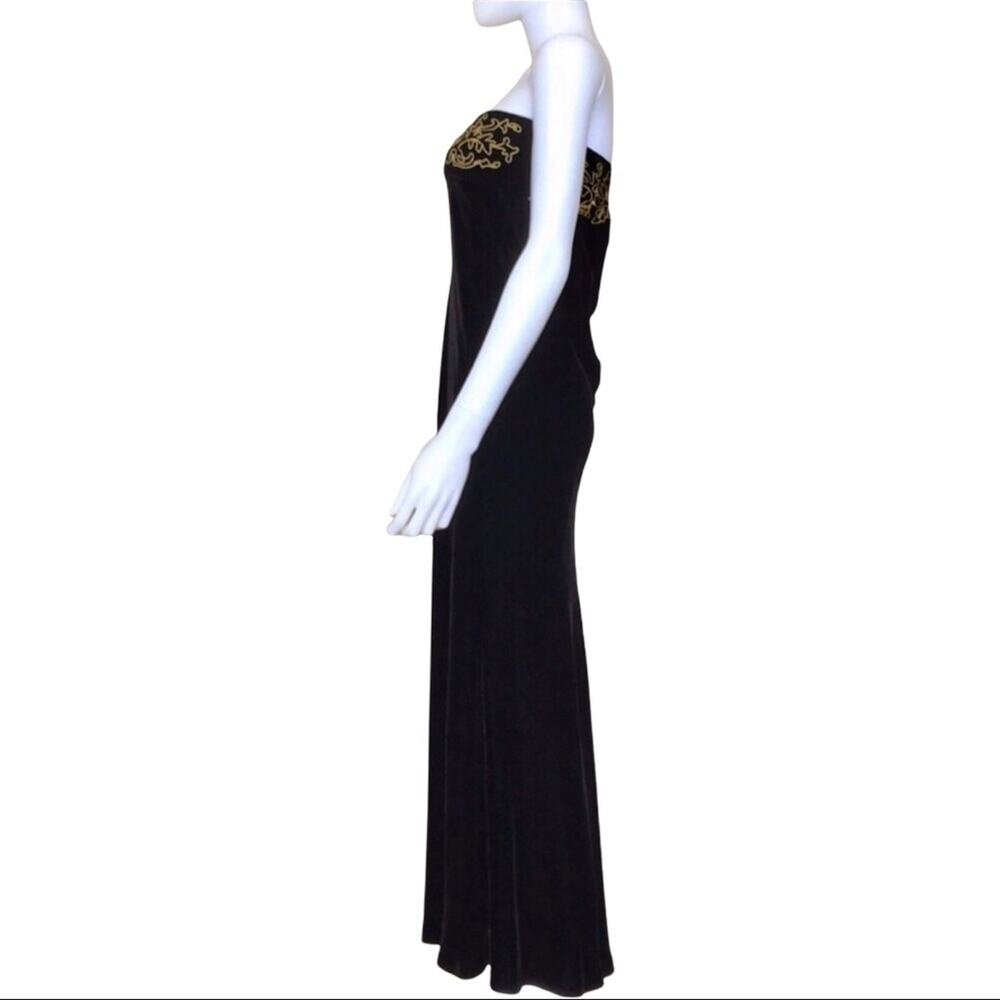 Ralph Lauren Black Velvet Maxi Gown Embellished Gold Applique Black Tag - Picture 3 of 6